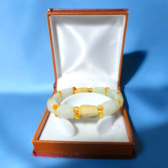 Vintage Jade carved stretching beads bracelet Lao Jie Trade size, size 8-9" - Picture 3 of 9